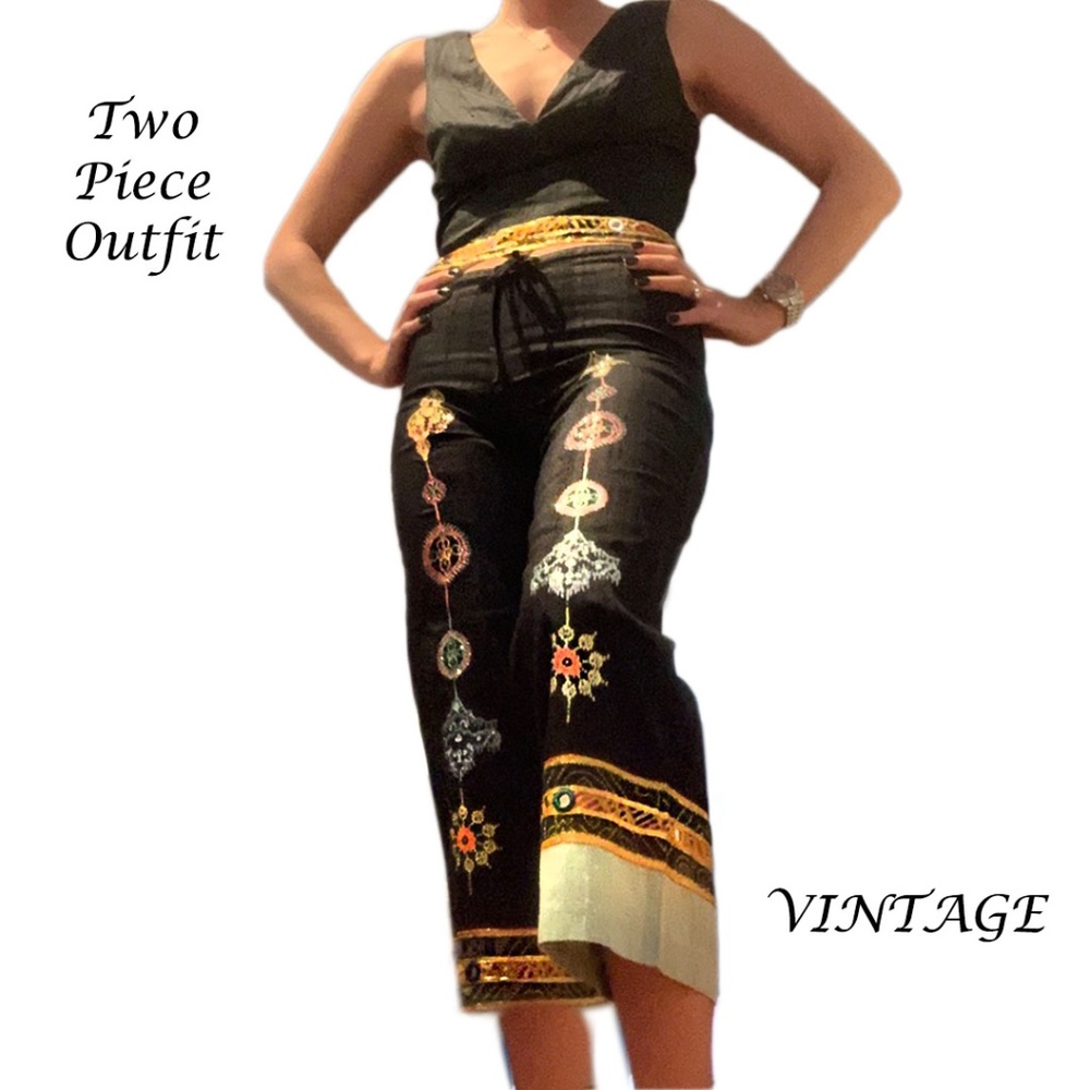 Vintage 100% silk unique top and pants set